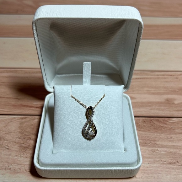 Gold-tone Over Sterling Silver 1/4 ct Diamond Teardrop Pendent Necklace NWT - Picture 1 of 3